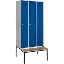 Schäfer Shop Genius Kleiderspind mit Sitzbank, 3 Abteile, Zylinderschloss, hellsilber/enzianblau
