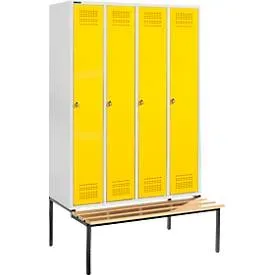 Schäfer Shop Genius Kleiderspind mit Sitzbank, 4 Abteile, Sicherheitsdrehriegelverschluss, lichtgrau/gelb
