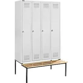 Schäfer Shop Genius Kleiderspind mit Sitzbank, 4 Abteile, Sicherheitsdrehriegelverschluss, lichtgrau/lichtgrau