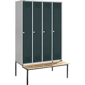 Schäfer Shop Genius Kleiderspind mit Sitzbank, 4 Abteile, Zylinderschloss, weissaluminium/anthrazit