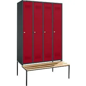 Schäfer Shop Genius Kleiderspind mit Sitzbank, 4 Abteile, Zylinderschloss, anthrazit/rot
