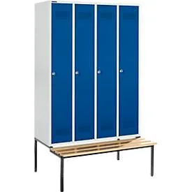 Schäfer Shop Genius Kleiderspind mit Sitzbank, 4 Abteile, Zylinderschloss, lichtgrau/enzianblau
