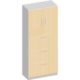 Schäfer Shop Genius Kombischrank TETRIS SOLID, 6 OH, B 800 mm, oben Flügeltüren, unten HR-Auszüge, Ahorn/weissalu