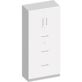 Schäfer Shop Genius Kombischrank TETRIS SOLID, 6 OH, B 800 mm, oben Flügeltüren, unten HR-Auszüge, weiss/weissalu