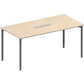 Schäfer Shop Genius Konferenztisch, 6-fach Tischanschlussfeld, Rechteck, 4-Fuss Rundrohr, B 1600 x T 800 x H 720-840 mm, Ahorn/weissaluminium RAL 9006