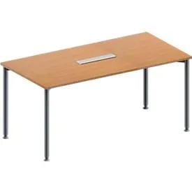 Schäfer Shop Genius Konferenztisch, 6-fach Tischanschlussfeld, Rechteck, 4-Fuss Rundrohr, B 1600 x T 800 x H 720-840 mm, Buche/weissaluminium RAL 9006