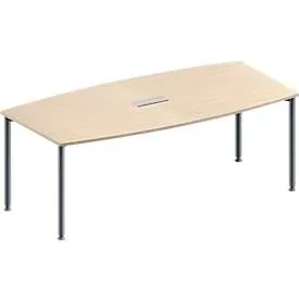 Schäfer Shop Genius Konferenztisch MODENA FLEX, 3-fach Tischanschlussfeld, Boot, 4-Fuss Rundrohr, B 2000 x H 720-840 mm, Ahorn/weissaluminium RAL 9006