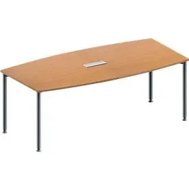 Schäfer Shop Genius Konferenztisch MODENA FLEX, 3-fach Tischanschlussfeld, Boot, 4-Fuss Rundrohr, B 2000 x H 720-840 mm, Buche/weissaluminium RAL 9006