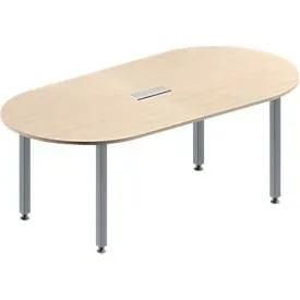 Schäfer Shop Genius Konferenztisch MODENA FLEX, 3-fach Anschluss, Oval, 4-Fuss Quadratrohr, B 2000 x T 1000 x H 720-840 mm, Ahorn/weissalu