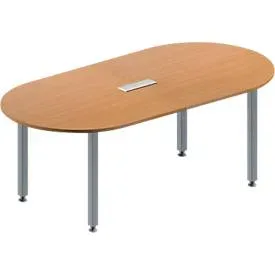Schäfer Shop Genius Konferenztisch MODENA FLEX, 3-fach Anschluss, Oval, 4-Fuss Quadratrohr, B 2000 x T 1000 x H 720-840 mm, Buche/weissalu