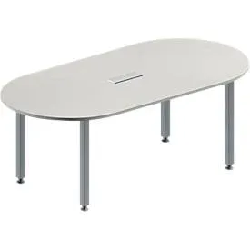 Schäfer Shop Genius Konferenztisch MODENA FLEX, 3-fach Anschluss, Oval, 4-Fuss Quadratrohr, B 2000 x T 1000 x H 720-840 mm, lichtgrau/weissalu