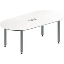 Schäfer Shop Genius Konferenztisch MODENA FLEX, 3-fach Anschluss, Oval, 4-Fuss Quadratrohr, B 2000 x T 1000 x H 720-840 mm, weiss/weissalu