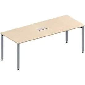 Schäfer Shop Genius Konferenztisch MODENA FLEX, 3-fach Anschluss, Rechteck, 4-Fuss Quadratrohr, B 2000 x T 800 x H 720-840 mm, Ahorn/weissalu