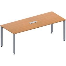 Schäfer Shop Genius Konferenztisch MODENA FLEX, 3-fach Anschluss, Rechteck, 4-Fuss Quadratrohr, B 2000 x T 800 x H 720-840 mm, Buche/weissalu