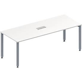 Schäfer Shop Genius Konferenztisch MODENA FLEX, 3-fach Anschluss, Rechteck, 4-Fuss Quadratrohr, B 2000 x T 800 x H 720-840 mm, weiss/weissalu