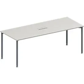 Schäfer Shop Genius Konferenztisch MODENA FLEX, 3-fach Anschluss, Rechteck, 4-Fuss Rundrohr, B 2000 x T 800 x H 720-840 mm, lichtgrau/weissalu
