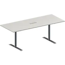Schäfer Shop Genius Konferenztisch MODENA FLEX, 3-fach Anschluss, Rechteck, T-Fuss Rundrohr, B 2000 x T 800 x H 650-850 mm, lichtgrau/weissalu