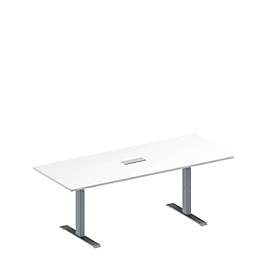Schäfer Shop Genius Konferenztisch MODENA FLEX, 3-fach Anschluss, Rechteck, T-Fuss Rechteckrohr, B 2000 x T 800 x H 650-850 mm, weiss/weissalu