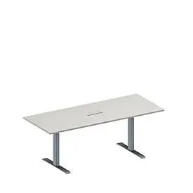 Schäfer Shop Genius Konferenztisch MODENA FLEX, 3-fach Anschluss, Rechteck, T-Fuss Rechteckrohr, B 2000 x T 800 x H 650-850 mm, lichtgrau/weissalu