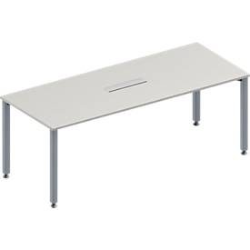 Schäfer Shop Genius Konferenztisch MODENA FLEX, 6-fach Anschluss, Rechteck, 4-Fuss Quadratrohr, B 2000 x T 800 x H 720-840 mm, lichtgrau/weissalu