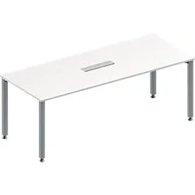 Schäfer Shop Genius Konferenztisch MODENA FLEX, 6-fach Anschluss, Rechteck, 4-Fuss Quadratrohr, B 2000 x T 800 x H 720-840 mm, weiss/weissalu