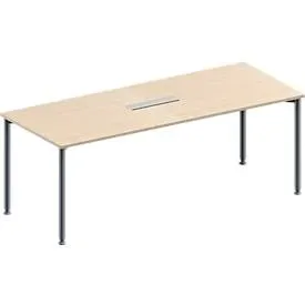 Schäfer Shop Genius Konferenztisch MODENA FLEX, 6-fach Anschluss, Rechteck, 4-Fuss Rundrohr, B 2000 x T 800 x H 720-840 mm, Ahorn/weissalu