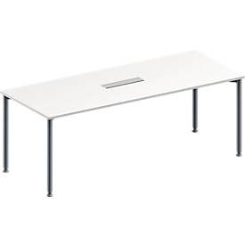 Schäfer Shop Genius Konferenztisch MODENA FLEX, 6-fach Anschluss, Rechteck, 4-Fuss Rundrohr, B 2000 x T 800 x H 720-840 mm, weiss/weissalu