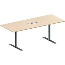 Schäfer Shop Genius Konferenztisch MODENA FLEX, 6-fach Anschluss, Rechteck, T-Fuss Rundrohr, B 2000 x T 800 x H 650-850 mm, Ahorn/weissalu