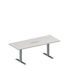 Schäfer Shop Genius Konferenztisch MODENA FLEX, 6-fach Anschluss, Rechteck, T-Fuss Rechteckrohr, B 2000 x T 800 x H 650-850 mm, lichtgrau/weissalu