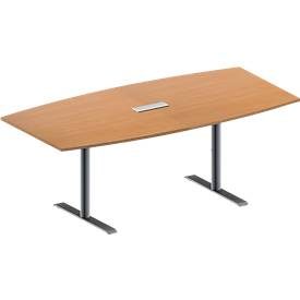 Schäfer Shop Genius Konferenztisch MODENA FLEX, mit Tischanschlussfeld, Boot, T-Fuss Rundrohr, B 2000 x H 650-850 mm, Buche/weissaluminium RAL 9006
