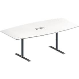 Schäfer Shop Genius Konferenztisch MODENA FLEX, mit Tischanschlussfeld, Boot, T-Fuss Rundrohr, B 2000 x H 650-850 mm, weiss/weissaluminium RAL 9006