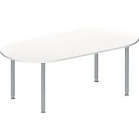 Schäfer Shop Genius Konferenztisch MODENA FLEX, Oval, 4-Fuss Rundrohr, B 2000 x T 1000 x H 720-840 mm, weiss/weissaluminium RAL 9006