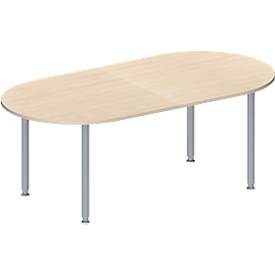 Schäfer Shop Genius Konferenztisch MODENA FLEX, Oval, 4-Fuss Rundrohr, B 2000 x T 1000 x H 720-840 mm, Ahorn/weissaluminium RAL 9006