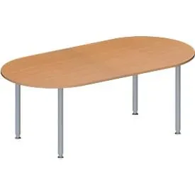Schäfer Shop Genius Konferenztisch MODENA FLEX, Oval, 4-Fuss Rundrohr, B 2000 x T 1000 x H 720-840 mm, Buche/weissaluminium RAL 9006