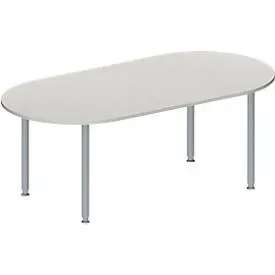 Schäfer Shop Genius Konferenztisch MODENA FLEX, Oval, 4-Fuss Rundrohr, B 2000 x T 1000 x H 720-840 mm, lichtgrau/weissaluminium RAL 9006