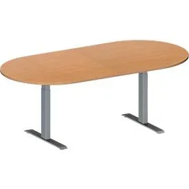Schäfer Shop Genius Konferenztisch MODENA FLEX, Oval, T-Fuss Rechteckrohr, B 2000 x T 1000 x H 650-850 mm, Buche/weissaluminium RAL 9006