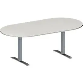 Schäfer Shop Genius Konferenztisch MODENA FLEX, Oval, T-Fuss Rechteckrohr, B 2000 x T 1000 x H 650-850 mm, lichtgrau/weissaluminium RAL 9006