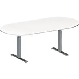 Schäfer Shop Genius Konferenztisch MODENA FLEX, Oval, T-Fuss Rechteckrohr, B 2000 x T 1000 x H 650-850 mm, weiss/weissaluminium RAL 9006