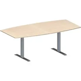 Schäfer Shop Genius Konferenztisch MODENA FLEX, Boot, T-Fuss Rechteckrohr, B 2000 x H 650-850 mm, Ahorn/weissaluminium RAL 9006