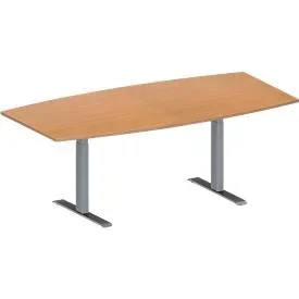Schäfer Shop Genius Konferenztisch MODENA FLEX, Boot, T-Fuss Rechteckrohr, B 2000 x H 650-850 mm, Buche/weissaluminium RAL 9006