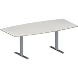 Schäfer Shop Genius Konferenztisch MODENA FLEX, Boot, T-Fuss Rechteckrohr, B 2000 x H 650-850 mm, lichtgrau/weissaluminium RAL 9006