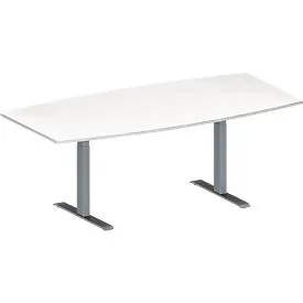 Schäfer Shop Genius Konferenztisch MODENA FLEX, Boot, T-Fuss Rechteckrohr, B 2000 x H 650-850 mm, weiss/weissaluminium RAL 9006
