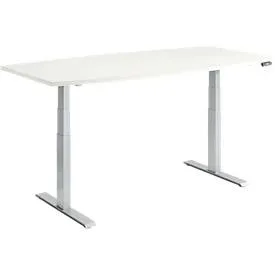Schäfer Shop Genius Konferenztisch MODENA FLEX, elektrisch höhenverstellbar, Boot, T-Fuss, B 2000 x H 645-1290 mm, weiss/weissalu