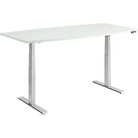 Schäfer Shop Genius Konferenztisch MODENA FLEX, elektrisch höhenverstellbar, Boot, T-Fuss, B 2000 x H 645-1290 mm, lichtgrau/weissalu