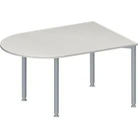 Schäfer Shop Genius Konferenztisch MODENA FLEX, Halbkreis, 4-Fuss Rundrohr, B 1400 x T 1000 x H 720-840 mm, lichtgrau/weissaluminium RAL 9006