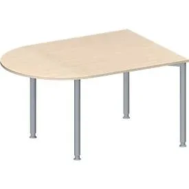 Schäfer Shop Genius Konferenztisch MODENA FLEX, Halbkreis, 4-Fuss Rundrohr, B 1400 x T 1000 x H 720-8740 mm, Ahorn/weissaluminium RAL 9006