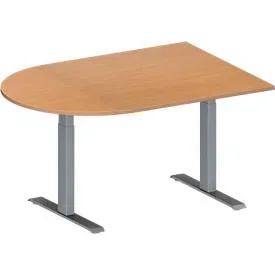 Schäfer Shop Genius Konferenztisch MODENA FLEX, Halbkreis, T-Fuss Rechteckrohr, B 1400 x T 1000 x H 650-850 mm, Buche/weissaluminium RAL 9006