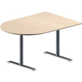 Schäfer Shop Genius Konferenztisch MODENA FLEX, Halbkreis, T-Fuss Rundrohr, B 1400 x T 1000 x H 650-850 mm, Ahorn/weissaluminium RAL 9006