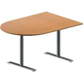 Schäfer Shop Genius Konferenztisch MODENA FLEX, Halbkreis, T-Fuss Rundrohr, B 1400 x T 1000 x H 650-850 mm, Buche/weissaluminium RAL 9006