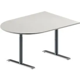 Schäfer Shop Genius Konferenztisch MODENA FLEX, Halbkreis, T-Fuss Rundrohr, B 1400 x T 1000 x H 650-850 mm, lichtgrau/weissaluminium RAL 9006